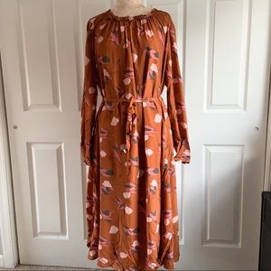 L.K. Bennett London DR Yadis Floral Rust 2 Pc Midi Dress Slip NWT Plus Size 14